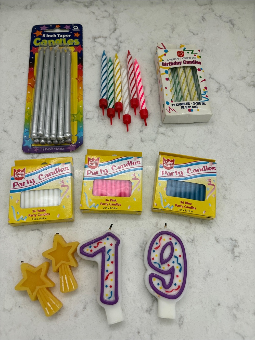 Assorted Party Birthday Candles Set in White, Pink, Blue, Silver, Yellow